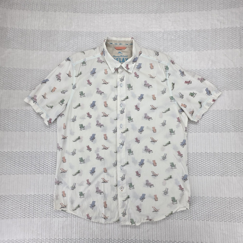 Tommy Bahama Shirt Mens Large White  Button Down Beach Relax Island Modern Linen - Picture 6 of 9